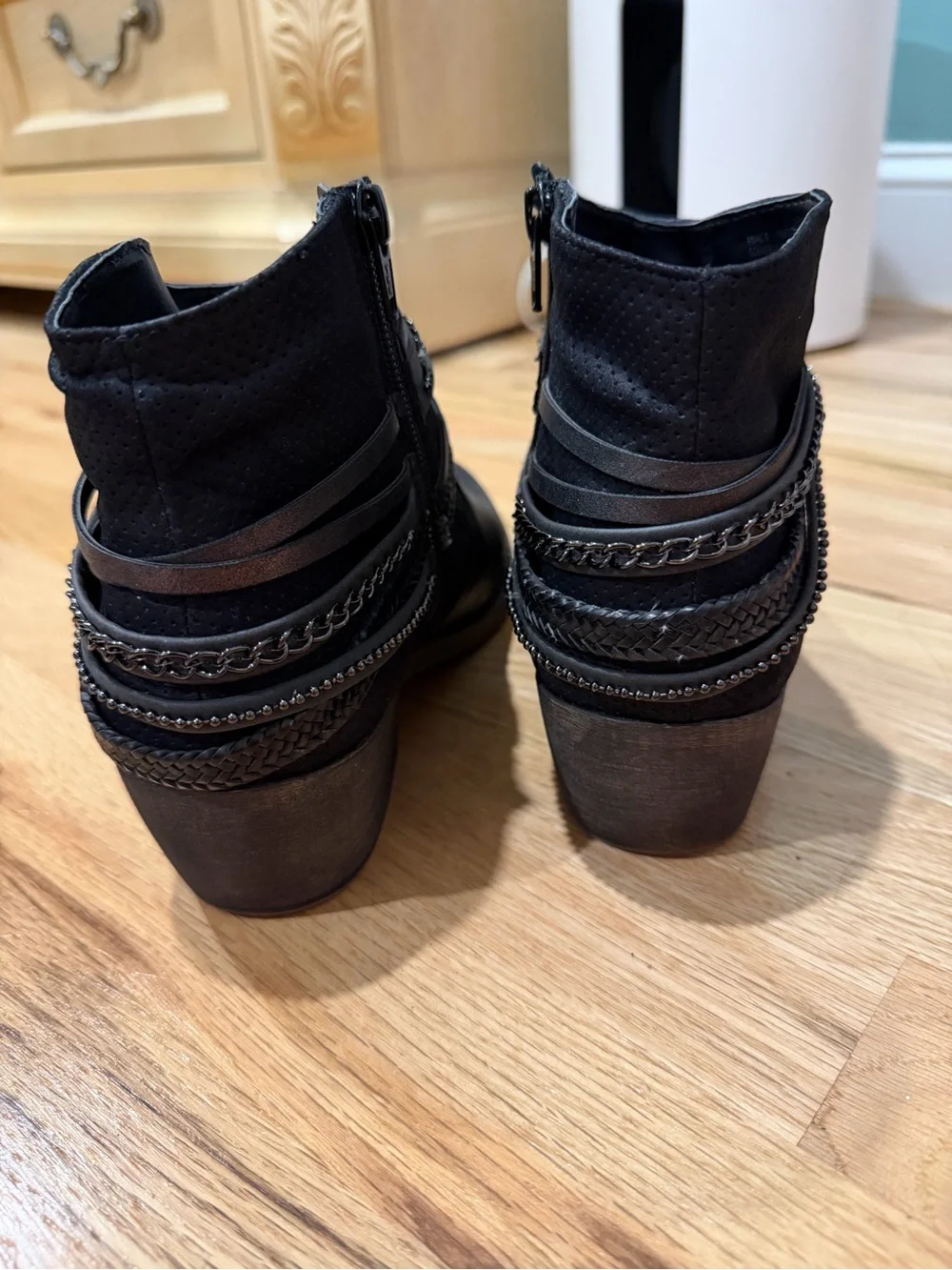 SO Women's Black Ankle Boot with Braided Strap Detail